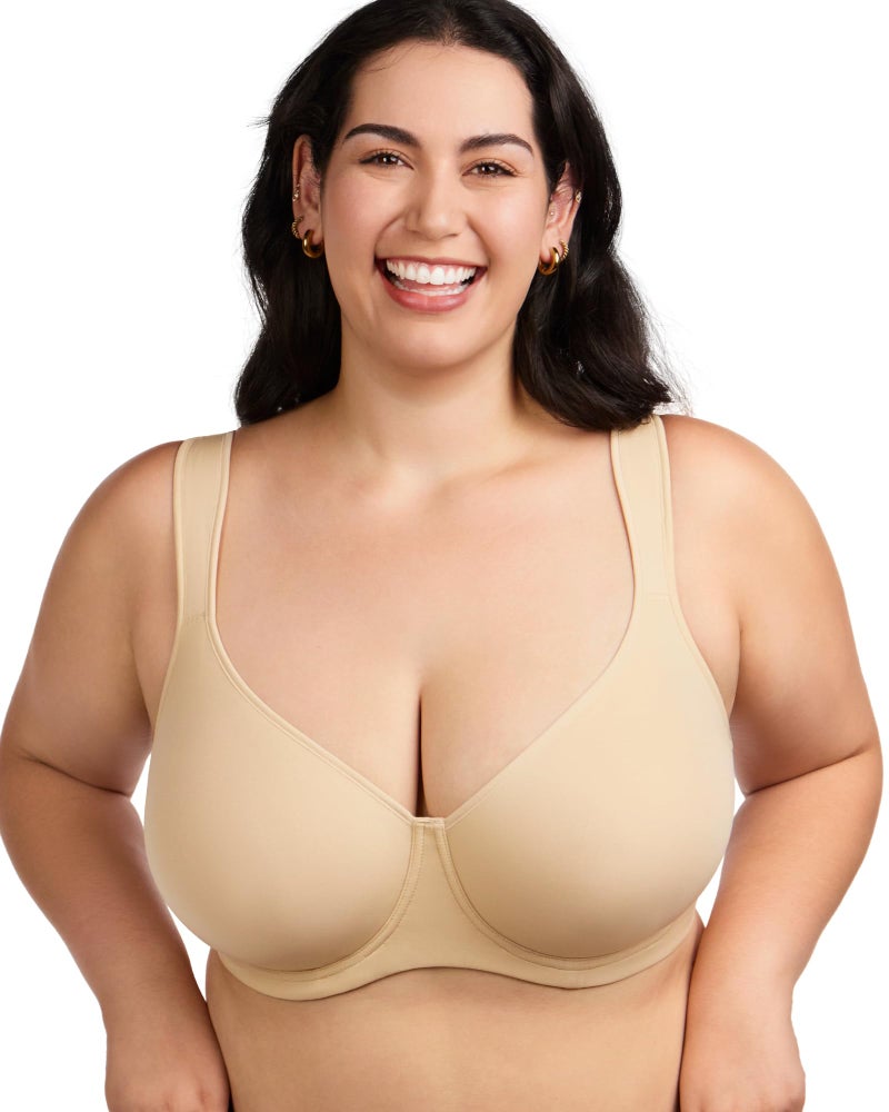 HSIA Bras for Women Minimizer Full Coverage, Plus Size T Shirt Unlined Underwire Smooth Bra, Seamless Cups Joan Ultimate Soft Beige - Image 3