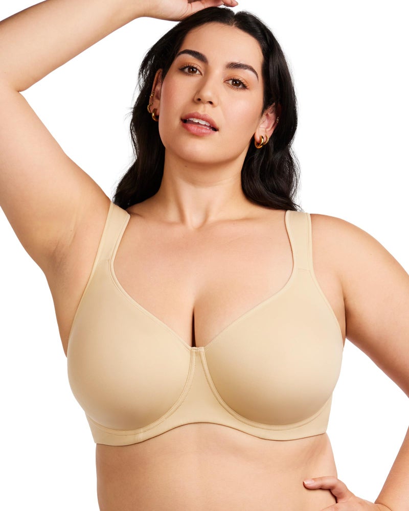 HSIA Bras for Women Minimizer Full Coverage, Plus Size T Shirt Unlined Underwire Smooth Bra, Seamless Cups Joan Ultimate Soft Beige - Image 2