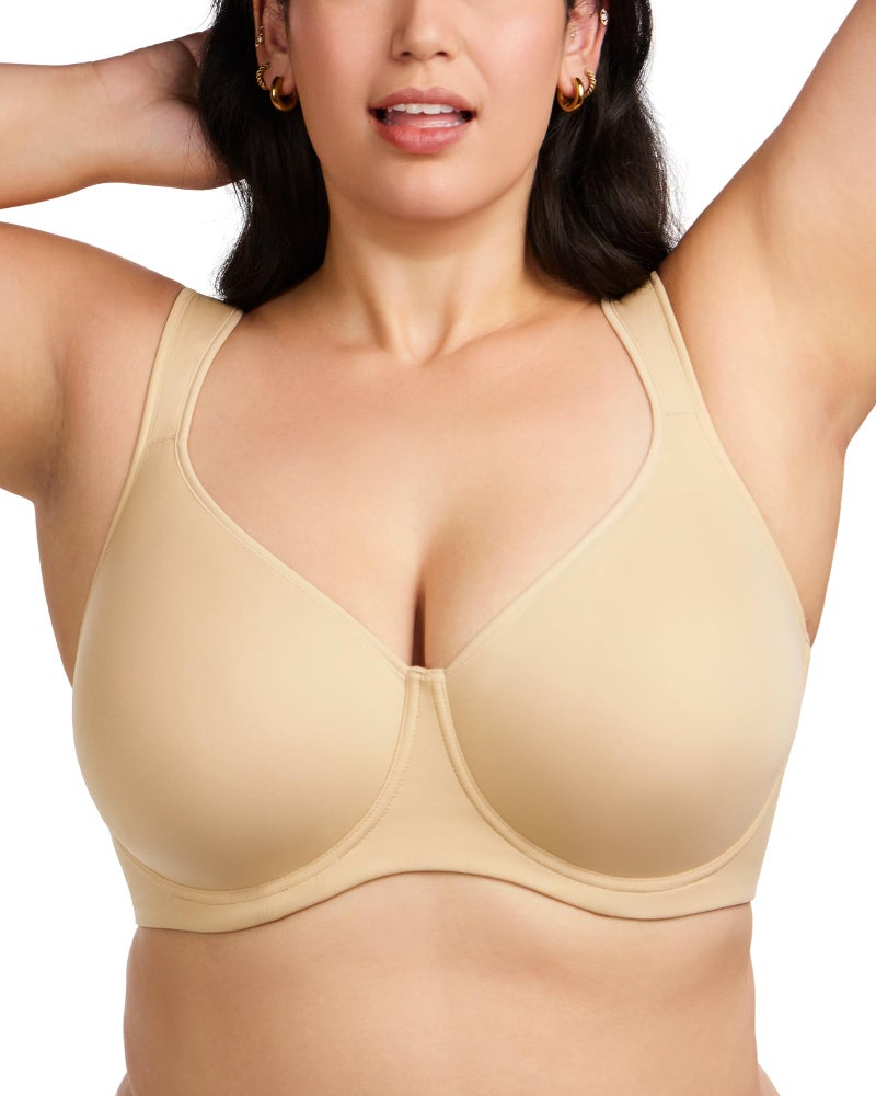 HSIA Bras for Women Minimizer Full Coverage, Plus Size T Shirt Unlined Underwire Smooth Bra, Seamless Cups Joan Ultimate Soft Beige - Image 1