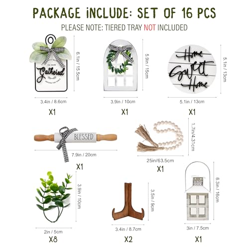 Houmury Set of 16 Farmhouse Tiered Tray Decor with 1 Lantern Artificial Plant& Cutting Board Sign for Rustic Home Kitchen Decor Tier Tray Decor Set (Tiered Tray Not Included) - Image 3