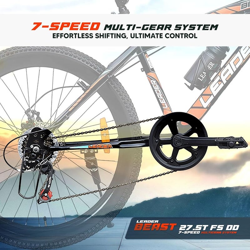 Leader Beast Multispeed (7 Speed) Mountain Bike with Front Suspension & Dual Disc Brake - Image 5