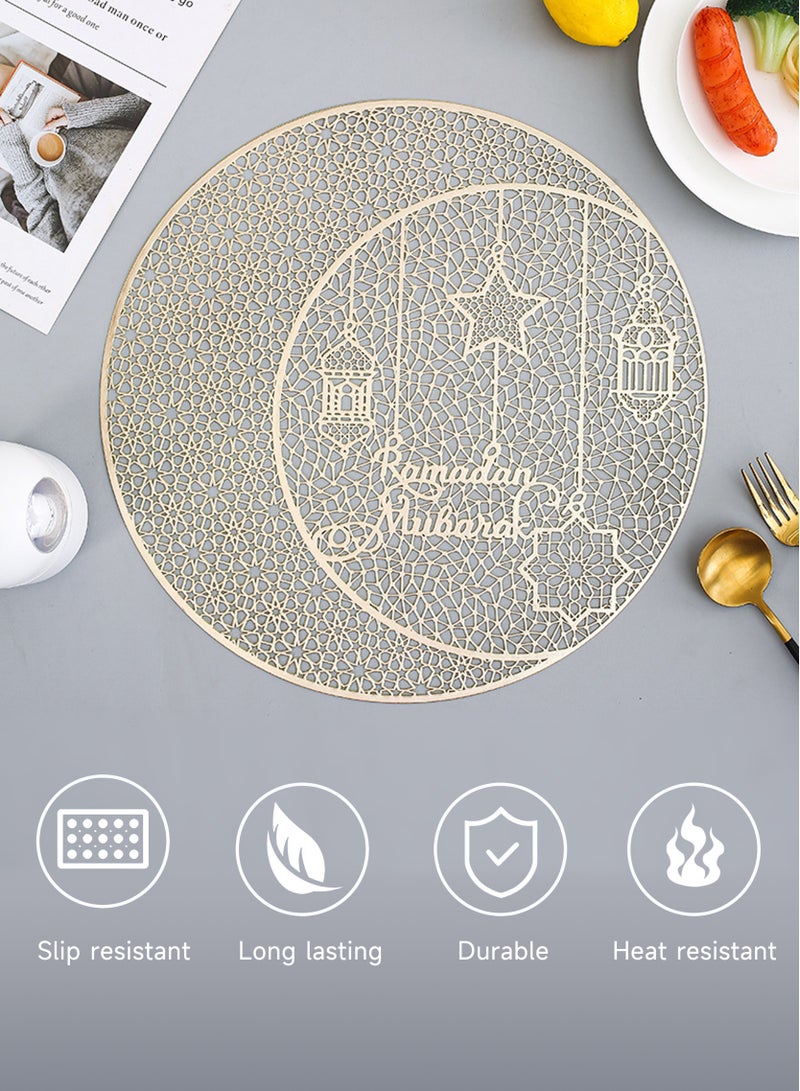 BestBuy Round Placemats Gold Set of 3, Vinyl Hollow Placemats 38cm, Washable Easy Clean Wipeable Non-Slip Stain Heat Resistant Dinning Table Place Mats for Ramadan Decoration by - Image 3