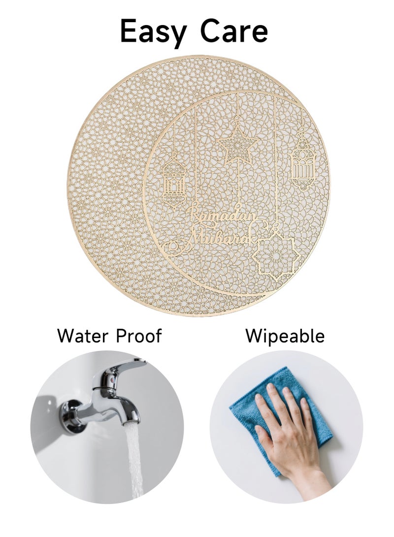 BestBuy Round Placemats Gold Set of 3, Vinyl Hollow Placemats 38cm, Washable Easy Clean Wipeable Non-Slip Stain Heat Resistant Dinning Table Place Mats for Ramadan Decoration by - Image 4