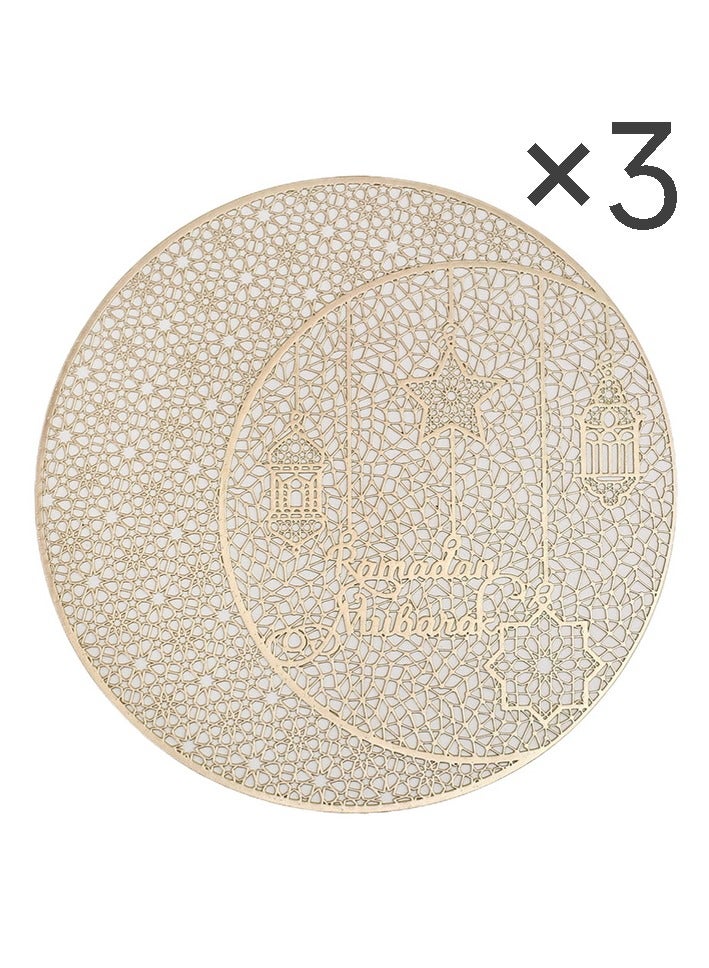 BestBuy Round Placemats Gold Set of 3, Vinyl Hollow Placemats 38cm, Washable Easy Clean Wipeable Non-Slip Stain Heat Resistant Dinning Table Place Mats for Ramadan Decoration by - Image 2
