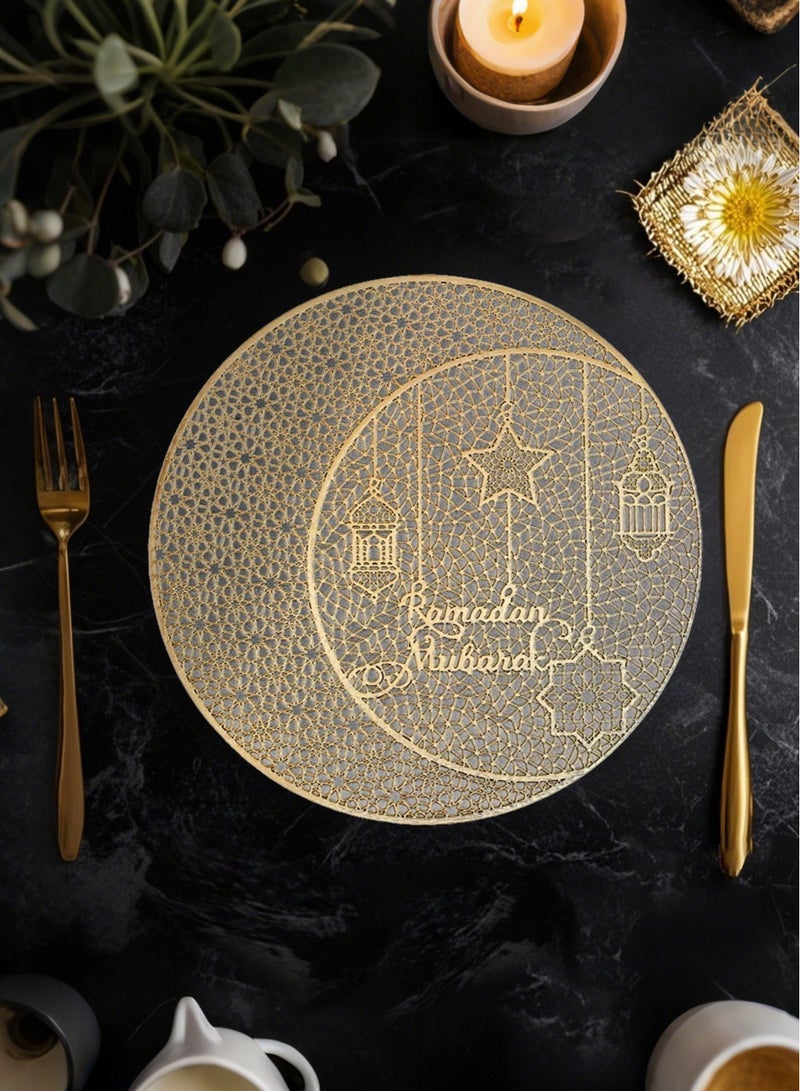 BestBuy Round Placemats Gold Set of 3, Vinyl Hollow Placemats 38cm, Washable Easy Clean Wipeable Non-Slip Stain Heat Resistant Dinning Table Place Mats for Ramadan Decoration by - Image 1