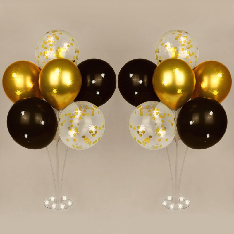 Ainiv 2 Set Table Balloon Stand Kit with Lights Light Up Balloon Holder Include 16 Black Gold Latex Confetti Balloons Graduation Party Decorations for Birthday Weddings Anniversary Christmas - Image 3