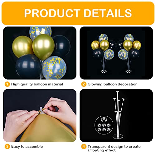 Ainiv 2 Set Table Balloon Stand Kit with Lights Light Up Balloon Holder Include 16 Black Gold Latex Confetti Balloons Graduation Party Decorations for Birthday Weddings Anniversary Christmas - Image 5