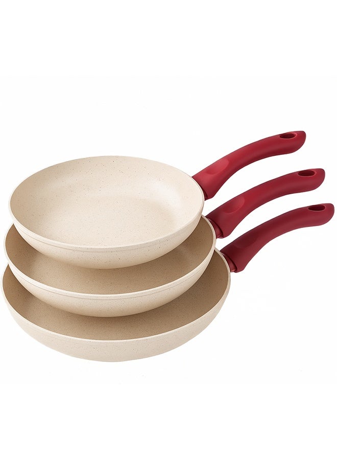 Premium Non-Stick Granite Frying Pan Set 3 Pieces (Sizes 18-22 & 26 cm) – Biege