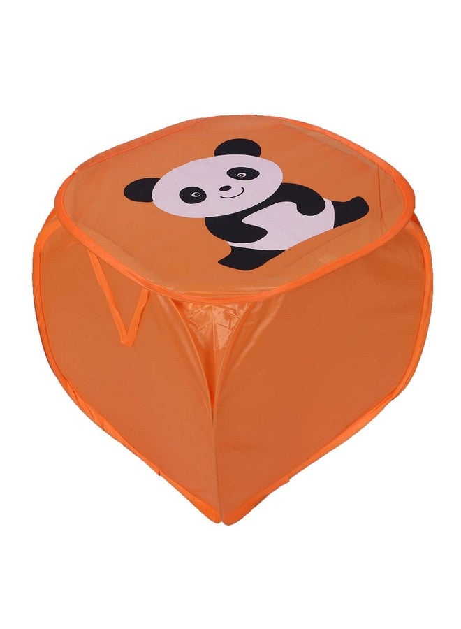 كوبير إندستريز سلة غسيل مربعة متينة وقابلة للطي من البوليستر من Kuber Industries بطبعة باندا | صندوق تخزين الملابس مع غطاء ومقابض جانبية، 45 لترًا (برتقالي) - Image 1