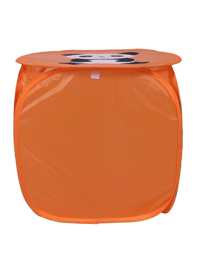 كوبير إندستريز سلة غسيل مربعة متينة وقابلة للطي من البوليستر من Kuber Industries بطبعة باندا | صندوق تخزين الملابس مع غطاء ومقابض جانبية، 45 لترًا (برتقالي) - Image 4