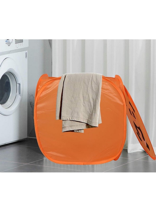كوبير إندستريز سلة غسيل مربعة متينة وقابلة للطي من البوليستر من Kuber Industries بطبعة باندا | صندوق تخزين الملابس مع غطاء ومقابض جانبية، 45 لترًا (برتقالي) - Image 5