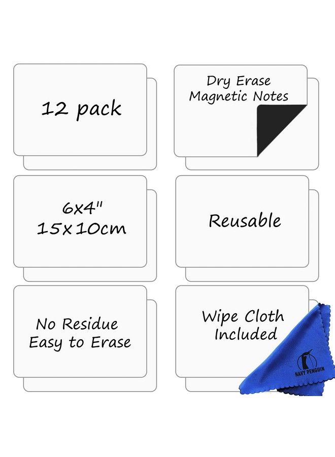 Navy Penguin Dry Erase Magnets Set 12 Pack 6X4" Whiteboard Magnetic Notes Planning Labels Small White Board Magnet Strips Name Tags For Home Office And Classroom - Image 2