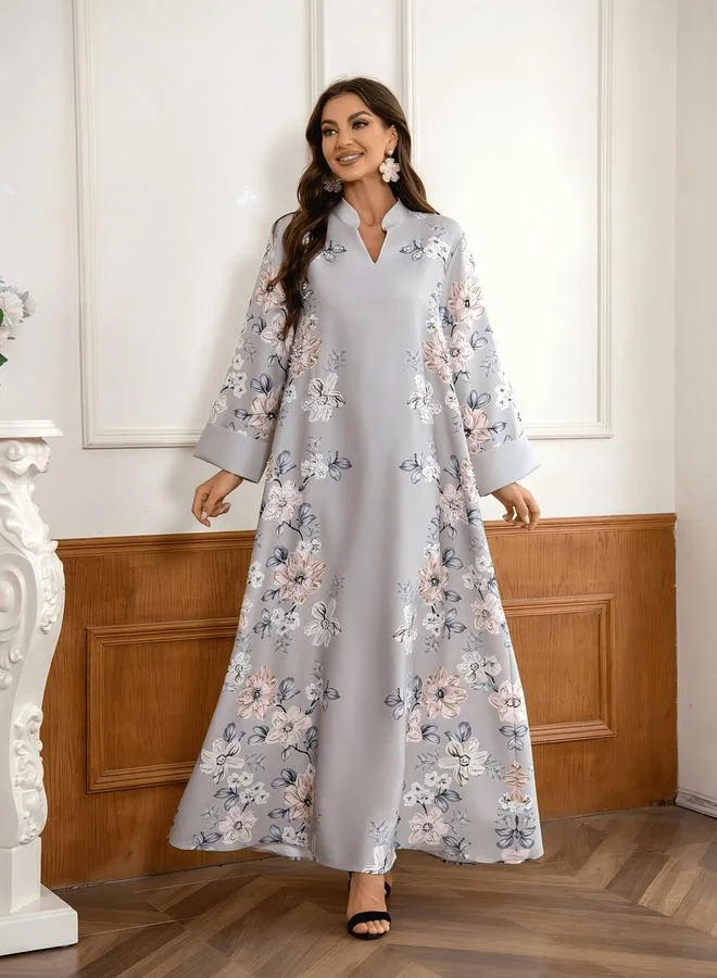 تايك تو جلابية مزينة بطبعة زهور وتفاصيل لؤلؤ صناعي