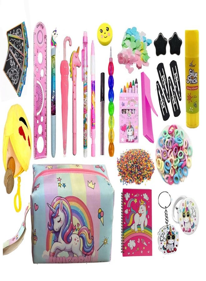 Krisus 22-Pcs Unicorn Stationery Set for Girls Unicorn Theme Large Capacity Utility Pencil Pouch with All Stationeries & Spiral Notebook Birthday Gift Party Favors for Kids School Supply Set - Image 1
