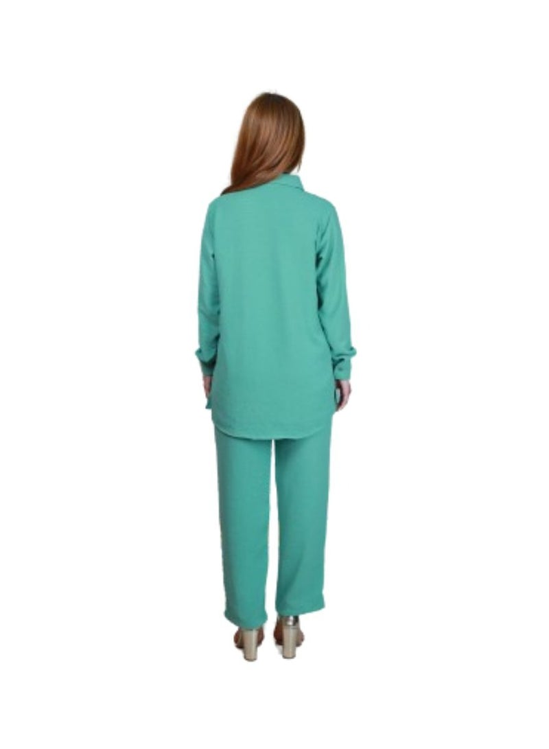 Veronica Elegant Comfortable 2-Piece Full Sleeves Co-ord Set -Mint Green  - Image 2