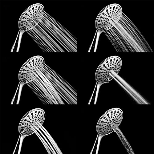 Couradric Handheld Shower Head, 6" Chrome Face 6 Spray Setting Shower Head with High Pressure, Brass Swivel Ball Mount and Extra Long Flexible Stainless Steel Hose - Image 2