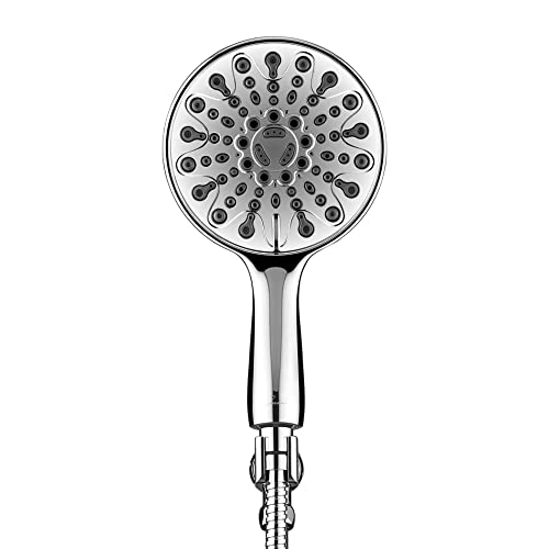 Couradric Handheld Shower Head, 6" Chrome Face 6 Spray Setting Shower Head with High Pressure, Brass Swivel Ball Mount and Extra Long Flexible Stainless Steel Hose - Image 3