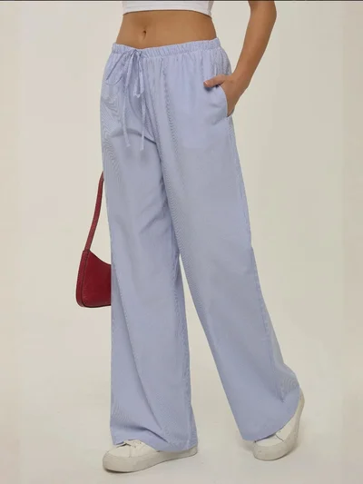 HICCUP Elastic Waist Striped Cotton Lounge Bottoms