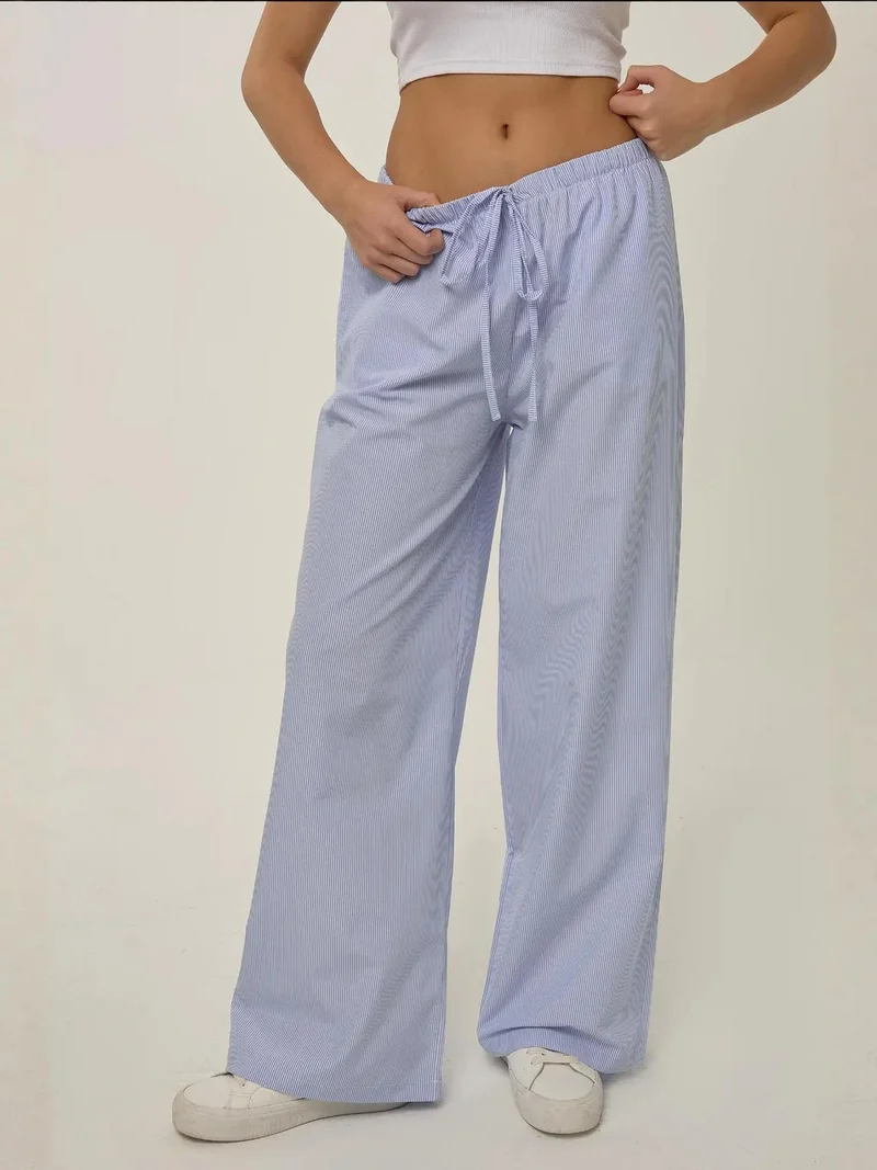 HICCUP Elastic Waist Striped Cotton Lounge Bottoms