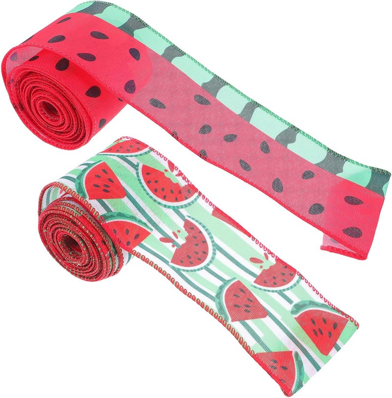 MAGICLULU 2 Rolls Fruit Wired Edge Ribbon – Watermelon Themed, 5 Yards Each for DIY Crafts, Box Wrapping, Bow Making, Outdoor Wreath, Summer Party, Bridal Shower, Picnic Decoration - Image 1