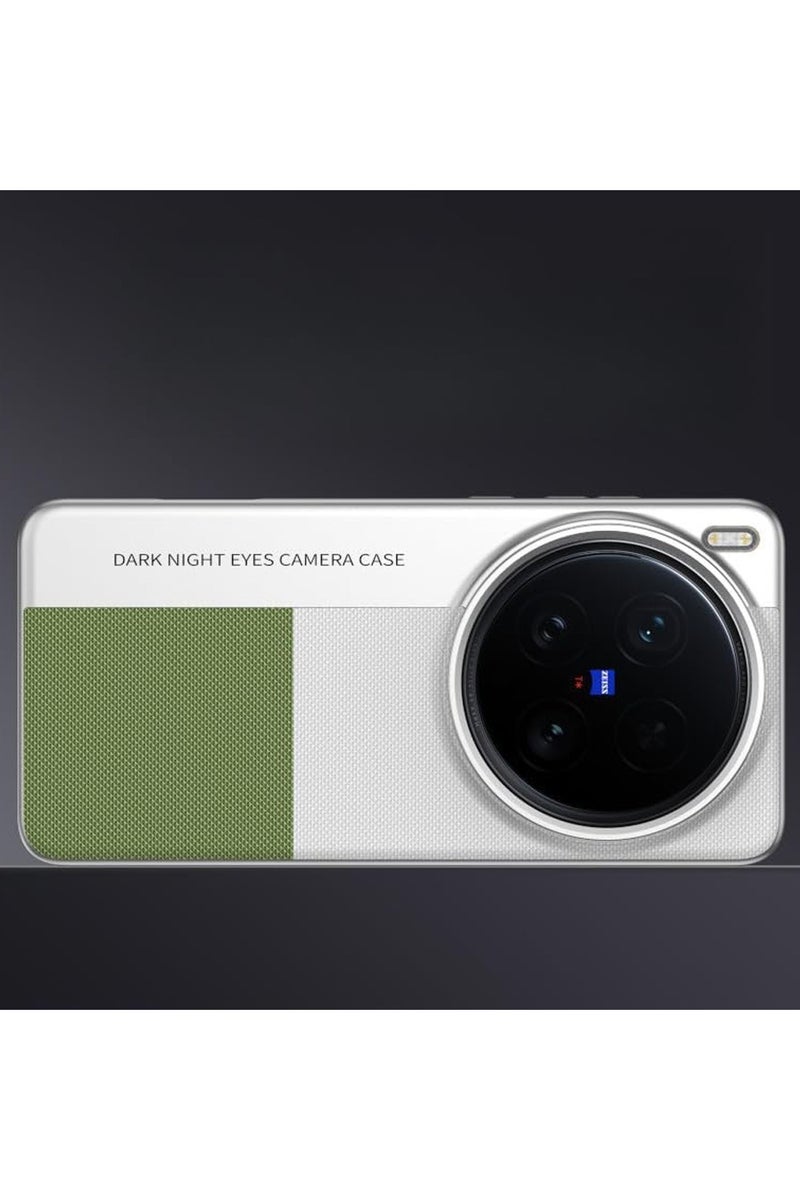 عام Case Compatible with Vivo X200 Ultra 5G Leather Case Slim Lightweight Camera Ring Protection Shockproof Protective Back Cover for Vivo X200 Ultra Green White - Image 1