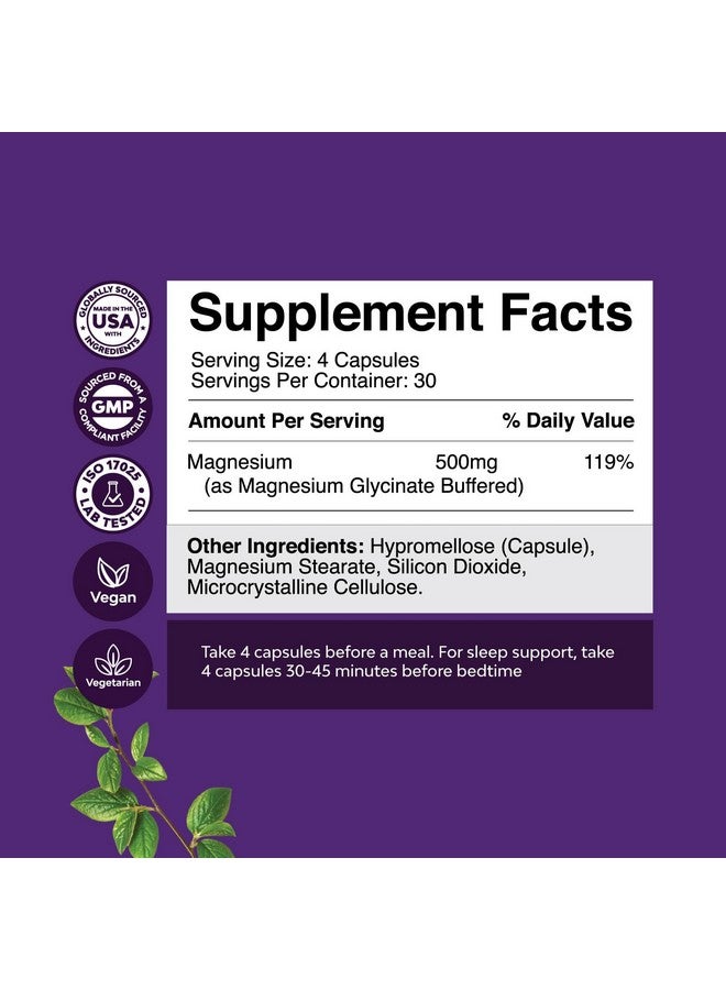 نايتشرز كرافت مكمل غذائي من جليسينات المغنيسيوم النقي ٥٠٠ ملغ - كبسولات مغنيسيوم للنوم والراحة للرجال والنساء - حبوب نباتية عالية الامتصاص بدون نكهة لدعم الاسترخاء - ١٢٠ قرصًا - Image 2