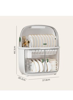 Arabest Dish Drying Rack Dust-proof Kitchen Plastic Dish Rack Tableware Storage Box Drain Dishware Lid Double-layer Partition Cupboard Double-layer Tableware Storage Rack  - Image 2