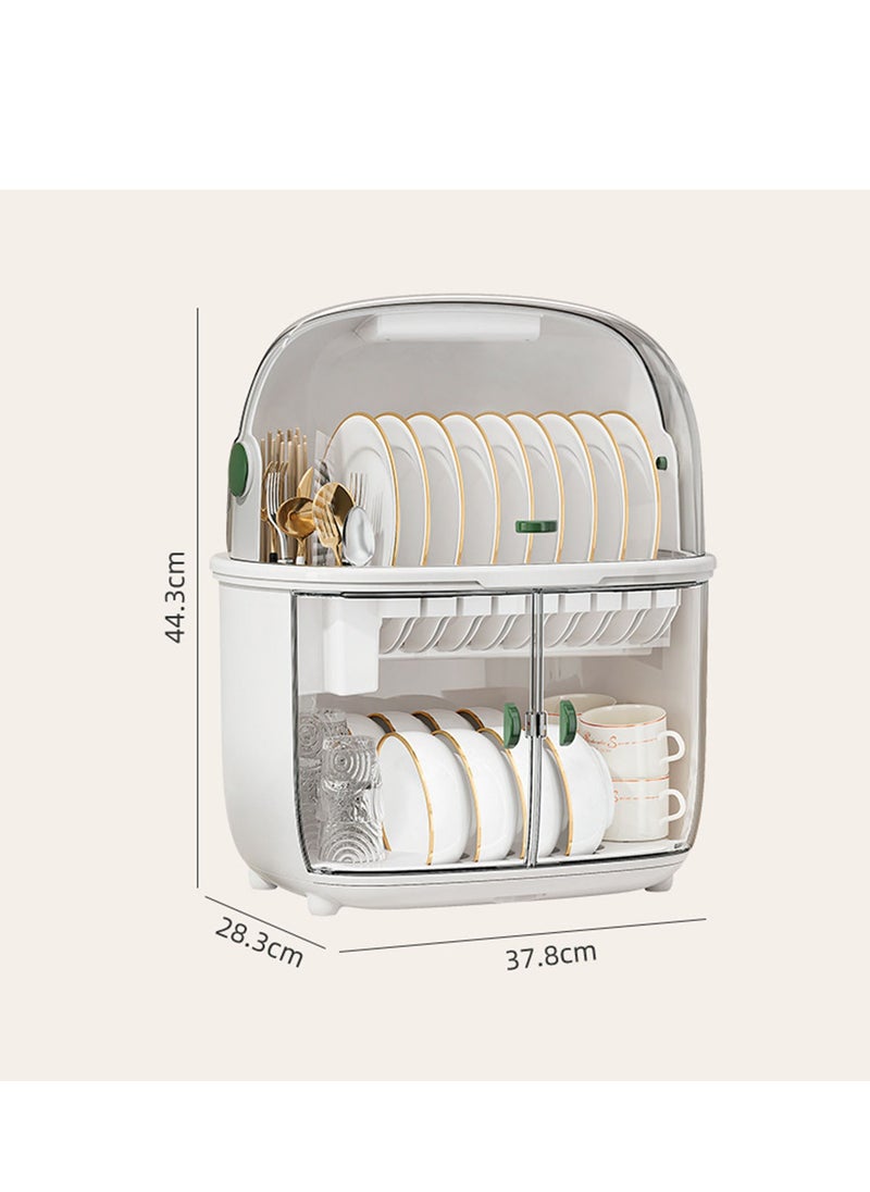Arabest - Dish Drying Rack Dust-proof Kitchen Plastic Dish Rack Tableware Storage Box Drain Dishware Lid Double-layer Partition Cupboard Double-layer Tableware Storage Rack - Image 1