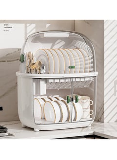 Arabest Dish Drying Rack Dust-proof Kitchen Plastic Dish Rack Tableware Storage Box Drain Dishware Lid Double-layer Partition Cupboard Double-layer Tableware Storage Rack  - Image 5