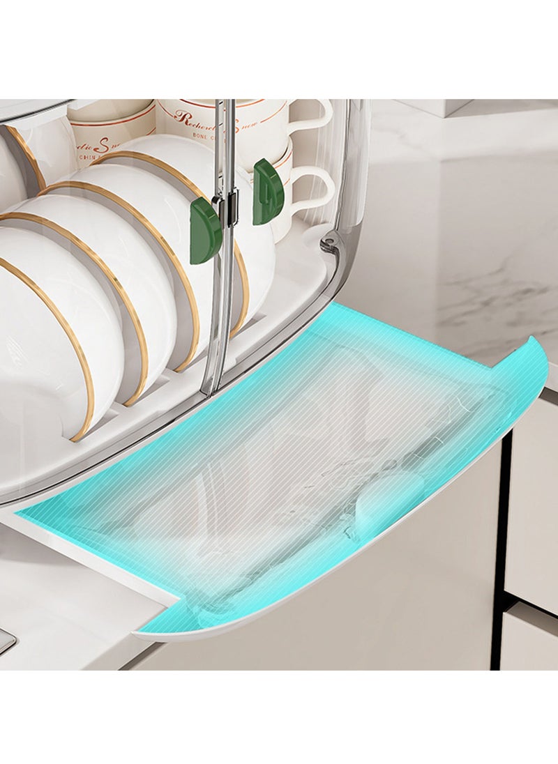 Arabest - Dish Drying Rack Dust-proof Kitchen Plastic Dish Rack Tableware Storage Box Drain Dishware Lid Double-layer Partition Cupboard Double-layer Tableware Storage Rack - Image 1
