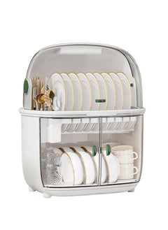 Arabest Dish Drying Rack Dust-proof Kitchen Plastic Dish Rack Tableware Storage Box Drain Dishware Lid Double-layer Partition Cupboard Double-layer Tableware Storage Rack  - Image 1