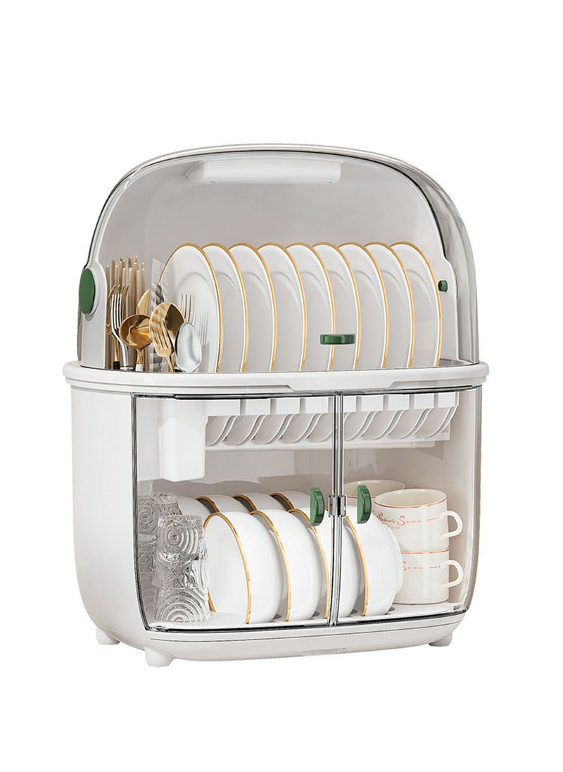Arabest - Dish Drying Rack Dust-proof Kitchen Plastic Dish Rack Tableware Storage Box Drain Dishware Lid Double-layer Partition Cupboard Double-layer Tableware Storage Rack - Image 1