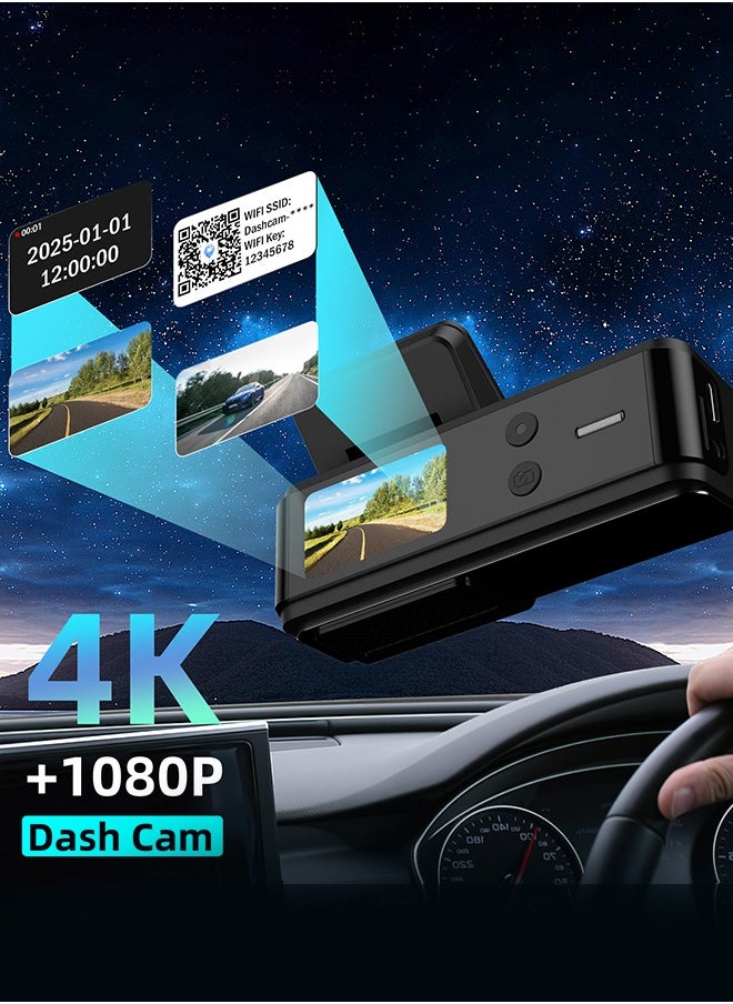 Digisand - 4K WIFI Dash Cam Front and Rear Dual Lens Auto Car Camera with 64GB Card Night Vision G-Sensor Black Box - Image 1