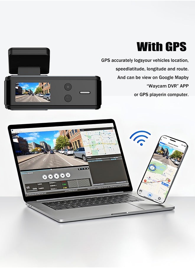 Digisand - 4K WIFI Dash Cam Front and Rear Dual Lens Auto Car Camera with 64GB Card Night Vision G-Sensor Black Box - Image 1
