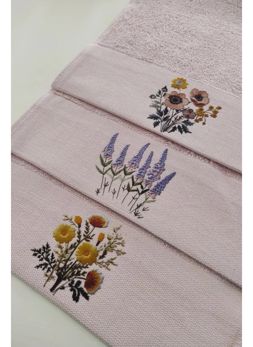 Sevim 3-Piece Printed Kitchen & Guest Towel Set - Pink Hand Towel Set - 30x50 Cm - Lavender