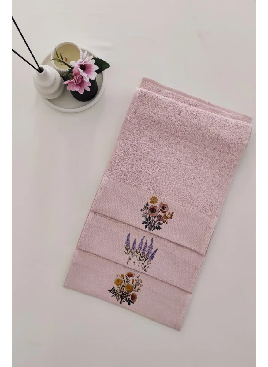 Sevim 3-Piece Printed Kitchen & Guest Towel Set - Pink Hand Towel Set - 30x50 Cm - Lavender