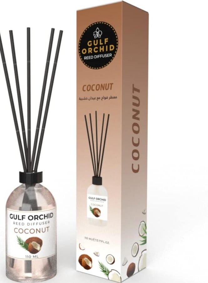 Gulf Orchid Coconut Reed Diffuser Aromatherapy Air Freshener Fragrance - Perfect for Home, Livingroom, Bedroom, Toilet, Closet & Office - 110ml - Image 1
