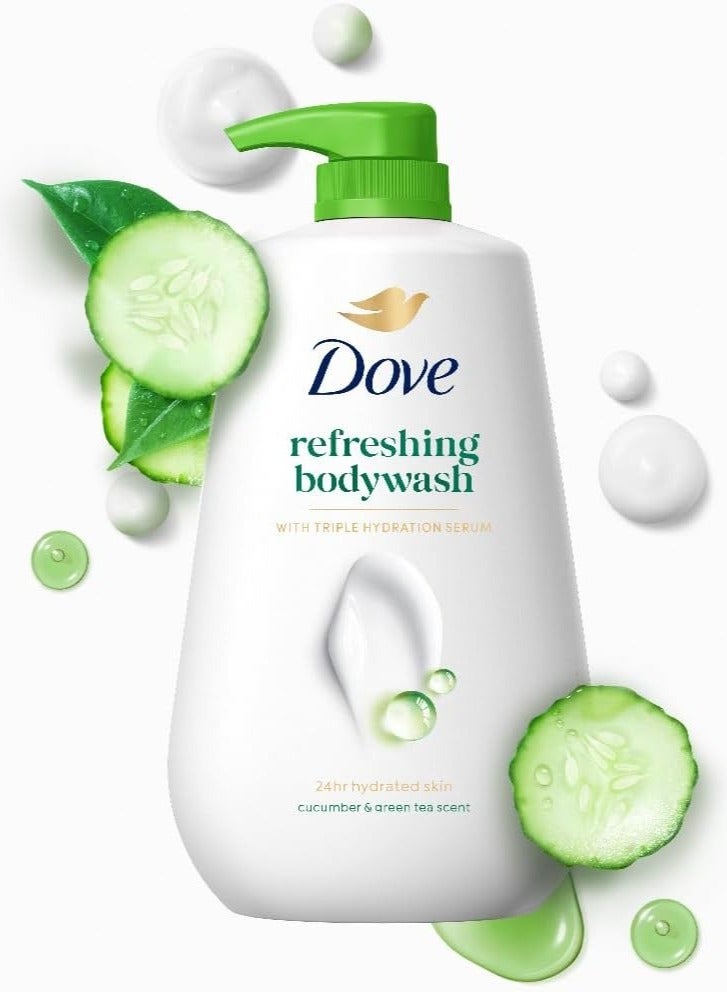 دوف غسول الجسم المنعش من دوف، برائحة الخيار والشاي الأخضر، لبشرة ناعمة ورطبة تدوم 24 ساعة، 800 مل