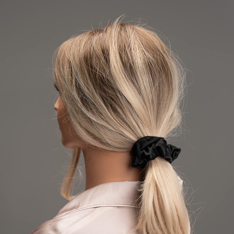Silmer Silk Scrunchies for Hair 100% Mulberry Silk Hair Ties 3 Pack(Black, Navy Blue, Emerald) - Image 5