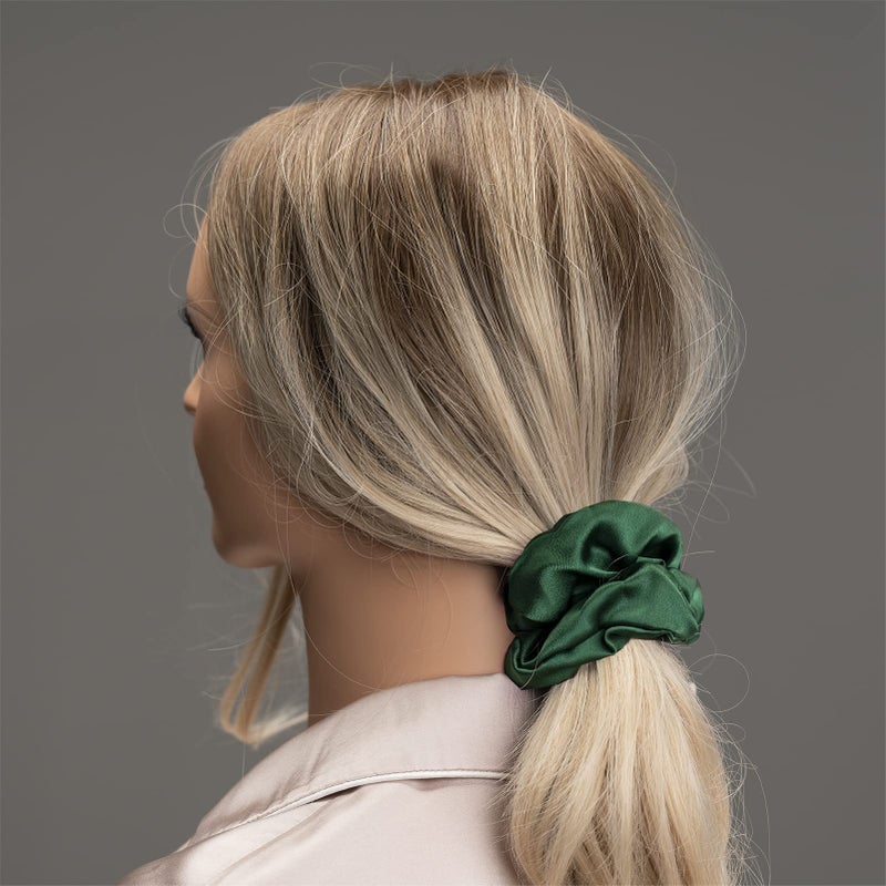 Silmer Silk Scrunchies for Hair 100% Mulberry Silk Hair Ties 3 Pack(Black, Navy Blue, Emerald) - Image 3