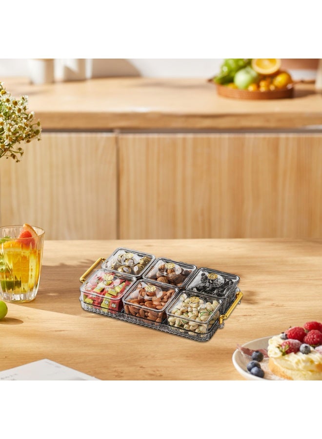 WALALLA Modern Divided Snack Tray Portable Clear Elegant Removable Fashion Sectioned Serving Tray With Lid & Handle For Snacks Appetizers Nuts Candy - Image 2