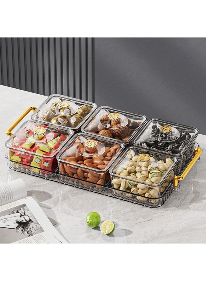 WALALLA Modern Divided Snack Tray Portable Clear Elegant Removable Fashion Sectioned Serving Tray With Lid & Handle For Snacks Appetizers Nuts Candy - Image 3