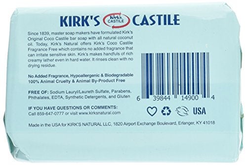 Kirk's Kirks Coco Castile Soap Fragrance Free Pack of 5 - Image 3