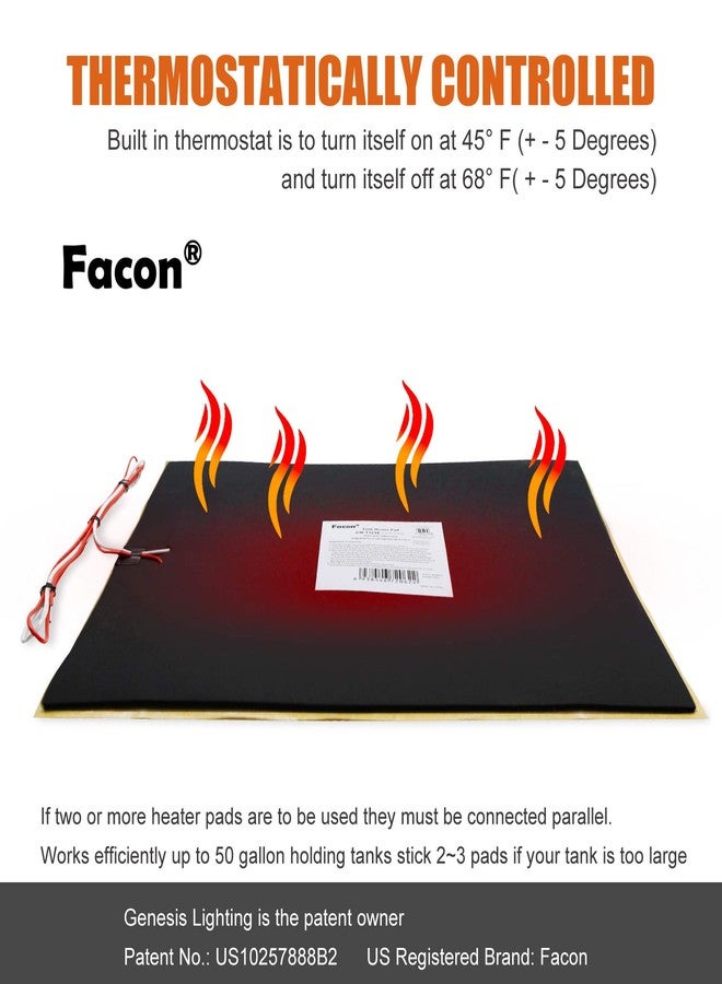 فاكون وسادة تسخين خزانات المياه من فاكون، مقاس 7-1/4 بوصة × 25 بوصة، تعمل بجهد 12 فولت، مزودة بمنظم حرارة أوتوماتيكي، حاصلة على شهادة QAI، تمنع التجمد لخزانات المياه العذبة والرمادية والسوداء، بسعة تصل إلى 50 جالونًا. - Image 2