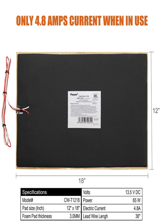 فاكون وسادة تسخين خزانات المياه من فاكون، مقاس 7-1/4 بوصة × 25 بوصة، تعمل بجهد 12 فولت، مزودة بمنظم حرارة أوتوماتيكي، حاصلة على شهادة QAI، تمنع التجمد لخزانات المياه العذبة والرمادية والسوداء، بسعة تصل إلى 50 جالونًا. - Image 3