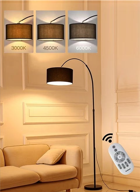 Floor Lamp for LED Stand Vintage Arc Pole Light with Warm Light Remote Control for Living Room Office Bedroom ‎Marble Black 12W 8-15m