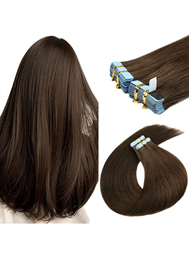 FAAAL 18 inch Tape in Hair Extensions Human Hair Invisible Straight Tape Hair Extensions for Women 20 Pcs50g Seamless Skin Weft 4 Chocolate Brown Real Hair Extension Tape ins Human Hair - Image 1