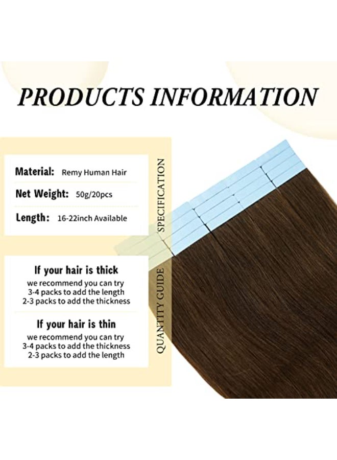 FAAAL 18 inch Tape in Hair Extensions Human Hair Invisible Straight Tape Hair Extensions for Women 20 Pcs50g Seamless Skin Weft 4 Chocolate Brown Real Hair Extension Tape ins Human Hair - Image 3