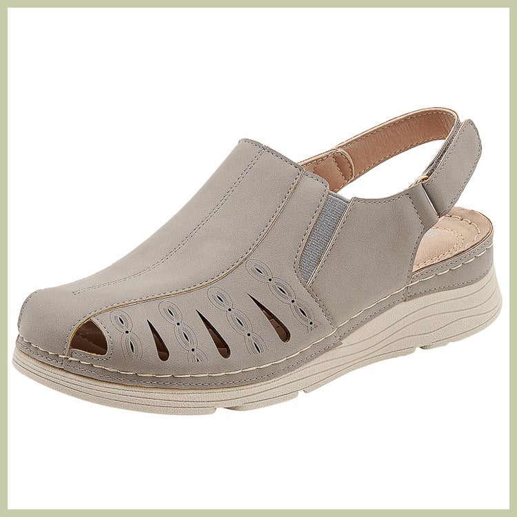 Autumn 2024 New Womens Wedge Sandals with Magic Tape Grey