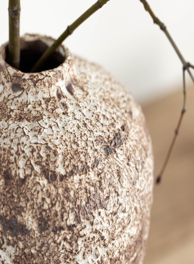 يونيك وايز مزهرية سيراميك صغيرة الحجم من يونيك وايز، مقاس 6 بوصات، بتصميم عتيق وملمس مميز، مثالية لعرض الزهور الاصطناعية والأغصان ونبات البامباس لتزيين غرفة المعيشة أو كقطعة مركزية، لون بني - Image 5